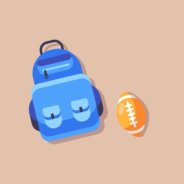 Schoolbag with ball flat illustration. Backpack, rugby, ball, rucksack, knapsack. schoolbag.