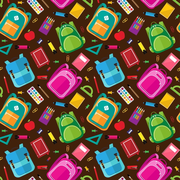 Schoolbags and stationery pattern