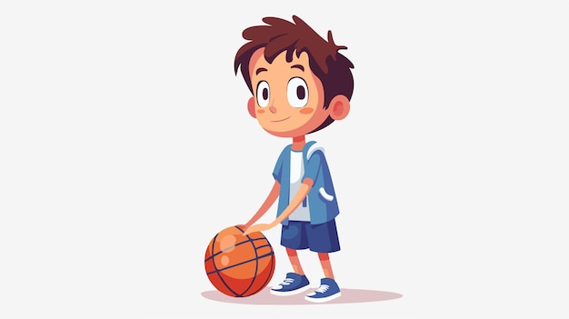 Schoolboy Playing Basketball Flat Vector on White Background