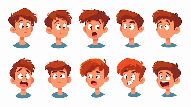 Vector schoolboy showing various emotions in portrait diverse emotions of young boy