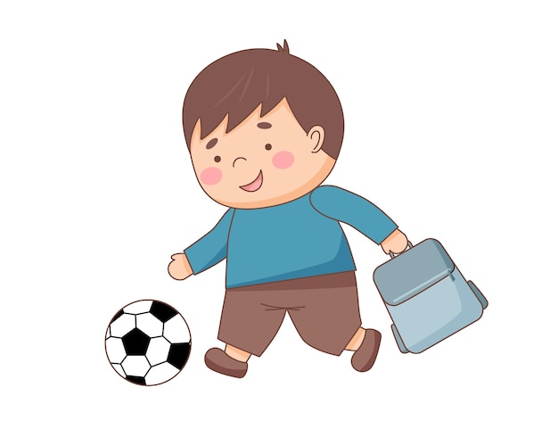 Schoolboy with backpack and ball - back to school concept