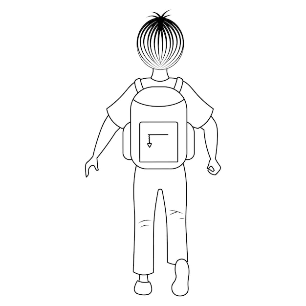 A schoolboy with a satchel for textbooks runs, the boy is a back view, in the style of doodles