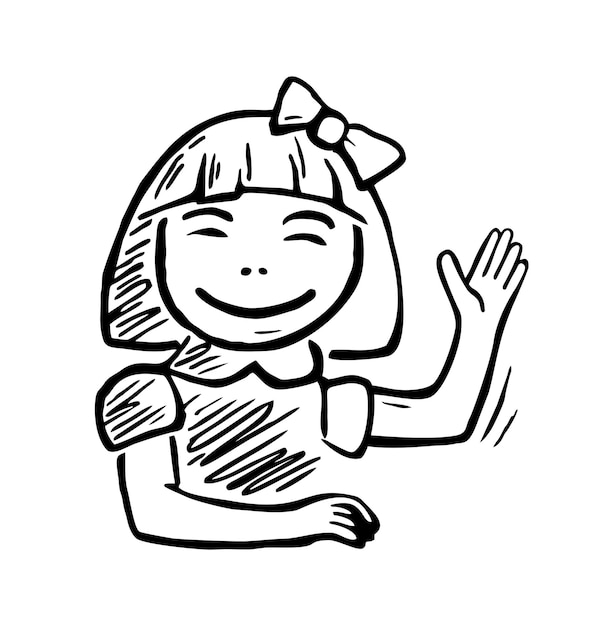 Schoolgirl smiled and raised his hand to answer Vector black illustration