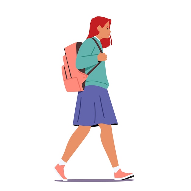 Schoolgirl Wear Uniform and Rucksack Go School Isolated on White Background Student Female Character Walk to College New Educational Year Beginning Pupil Girl Cartoon People Vector Illustration