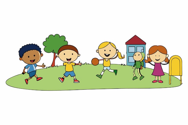 Vector schoolyard games friends playing and interacting vector illustration cartoon clipart