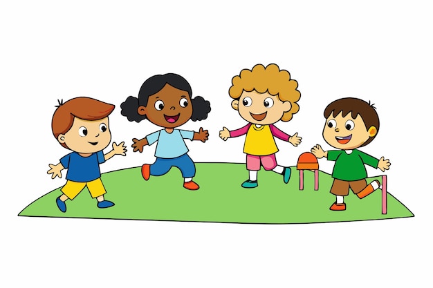 Vector schoolyard games friends playing and interacting vector illustration cartoon clipart