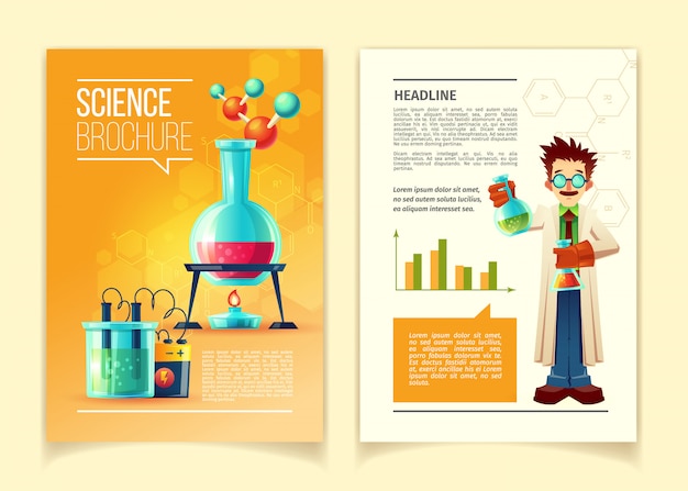 Vector science brochure template, front and back side, educational leaflet