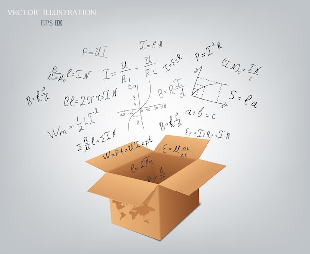 Science doodles Mathematical equations and formulas on the fly from a cardboard box