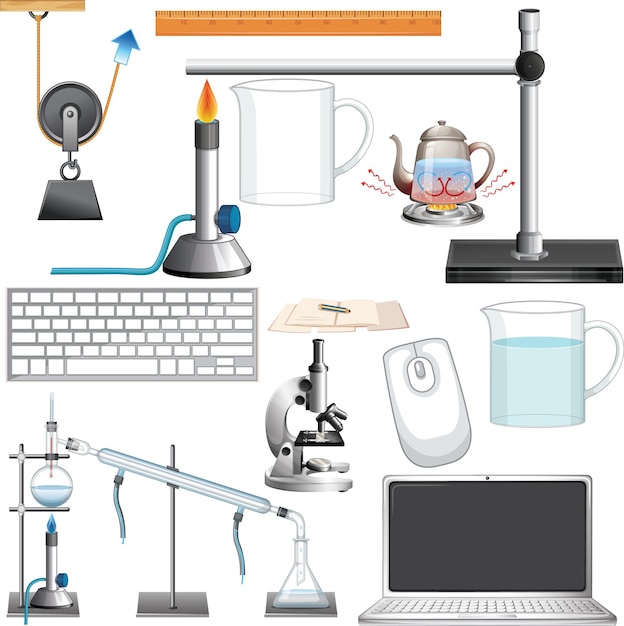 Vector science experiment with many tools