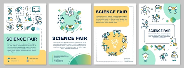 Vector science fair brochure template. university research. flyer, booklet, leaflet print, cover design with linear icons. vector page layouts for magazines, annual reports, advertising posters