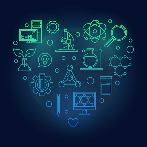 Science heart vector colored outline illustration