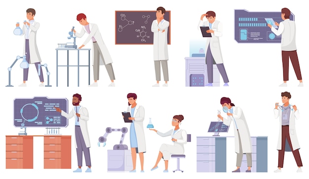 Science lab characters in flat design