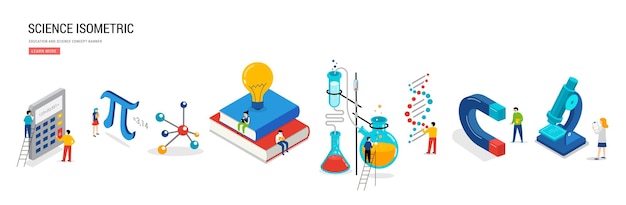 Science lab and school class education mathematics chemistry scene with miniature people students