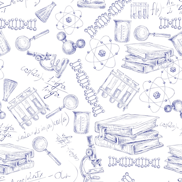 Science sketch seamless pattern