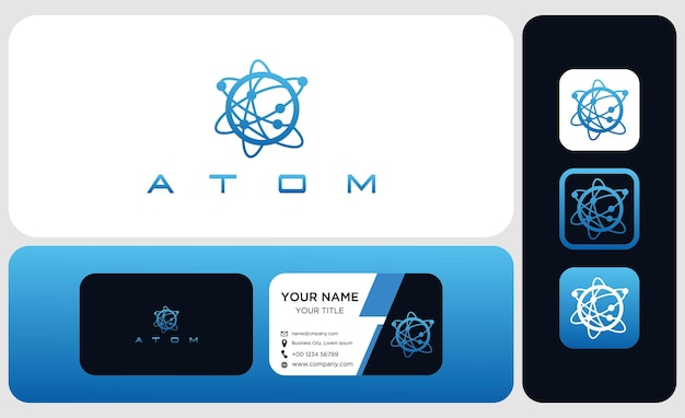 scientific atom symbol logo and business card template simple icon