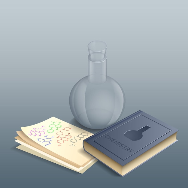 Scientific book in chemistry Vector illustration of a chemistry textbook with separate pages