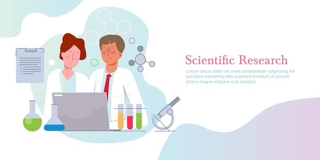 Scientific research Concept of science discovery in laboratory vector illustration gradient flat