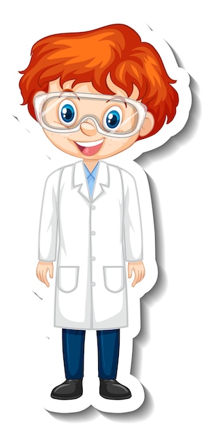 Scientist boy cartoon character sticker