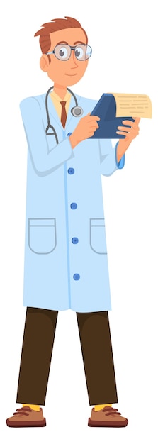 Scientist character Smart man in lab coat and glasses