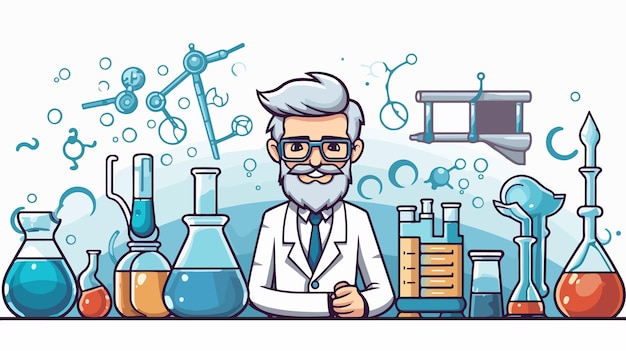 Scientist in Lab Doodle Illustration Vector Stock Image