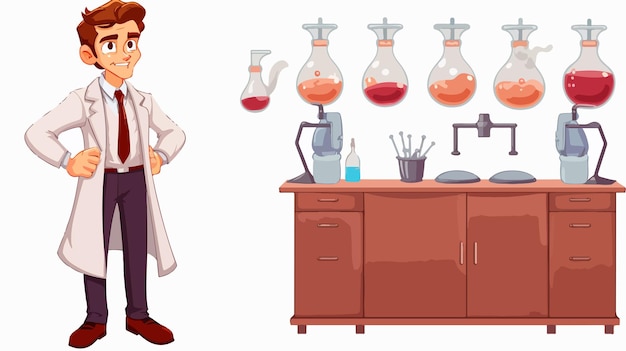 Vector scientist standing in science classroom illustration