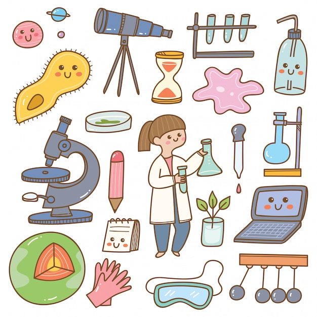 scientist with laboratory equipment cartoon