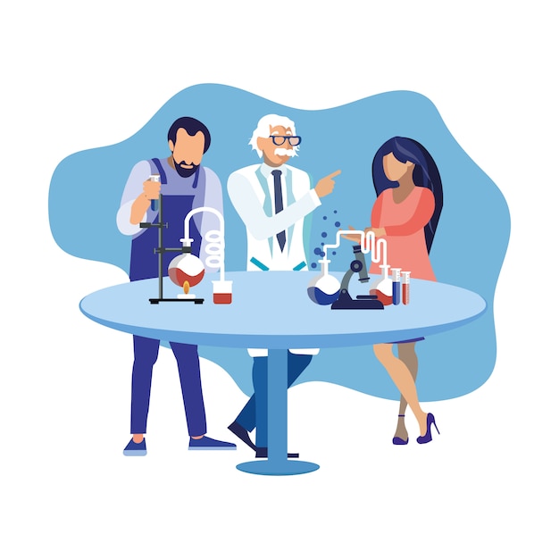 Scientists Watching Lab Test Flat Illustration