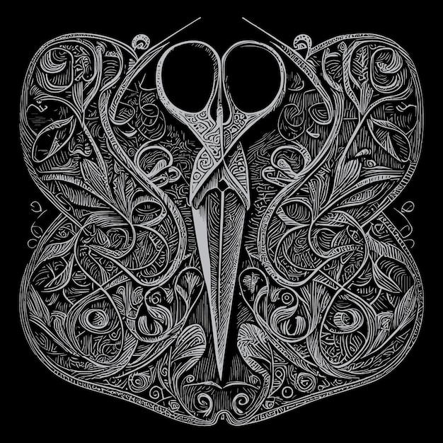 Scissor illustration unique art utilizes shape of scissors to create beautiful and intricate design