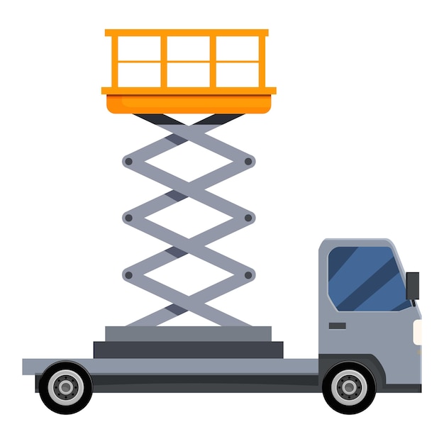 Scissor lift truck parked with platform raised