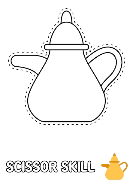 Scissor skill page with Tea Pot for kids