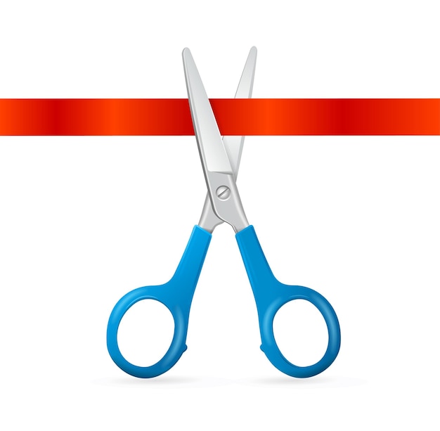 Scissors Cut Red Ribbon. Concept Of Open. Vector illustration