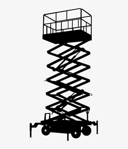 Scissors Lift construction vehicle heavy Equipment Silhouette Illustration