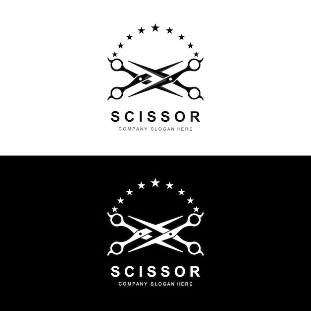 Scissors Logo Design Vector Illustration Cutting Tool Icon Sticker Banner And Barber Company Brand