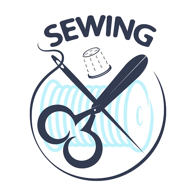 Scissors thimble and needle of a seamstress Design for cutting and sewing