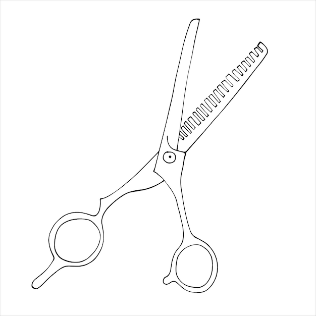 Scissors for thinning out hair Handdrawn in monochrome on a white background