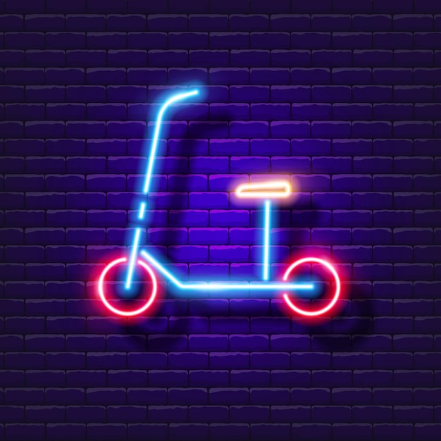 Scooter neon sign electric scooter glowing icon urban transport concept