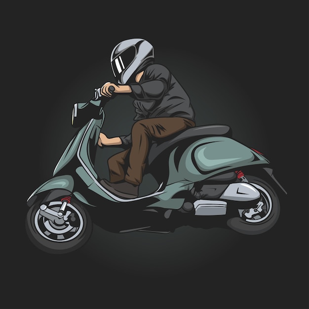 Scooter rider black background tshirt design biker motorcycle club