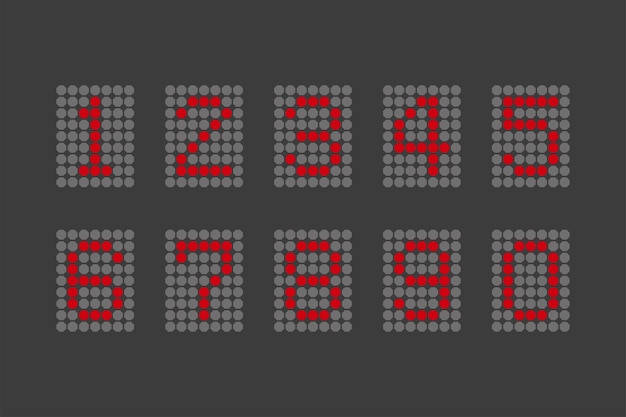 Vector scoreboard numbers red light bulbs on dark background