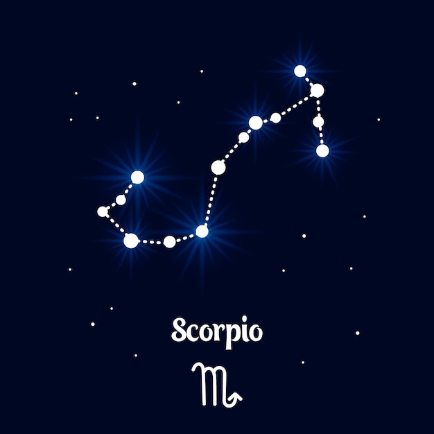 Scorpio Zodiac constellation, astrological sign of the horoscope.Blue and white bright design