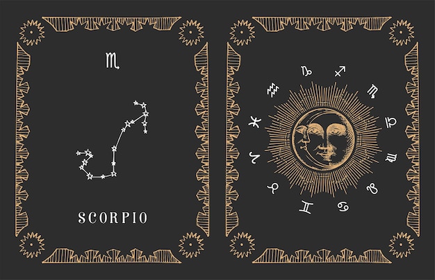 Scorpio zodiac constellation old card in vector