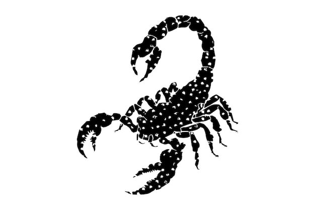 Vector a scorpion drawing with black spots and a black and white background