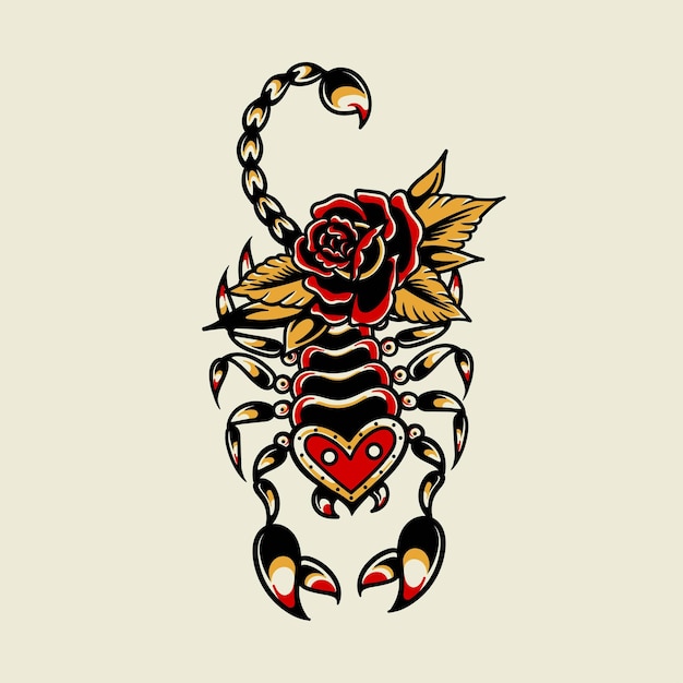 Scorpion love with flowers traditional vector illustration