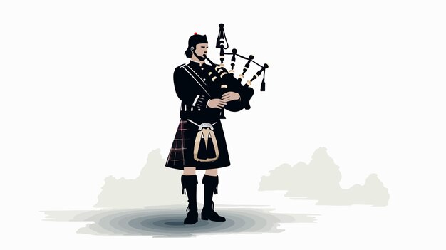 Vector scottish man bagpipers in traditional dress silhouette