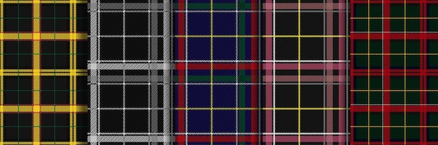 Scottish Tartan Checkered Seamless Patterns set Vector Repeat Backgrounds