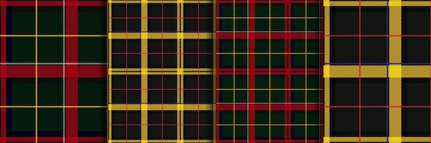 Scottish Tartan Checkered Seamless Patterns set Vector Repeat Backgrounds