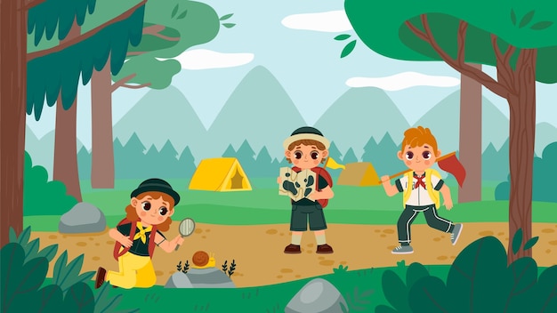 Scout kids action and adventure on nature