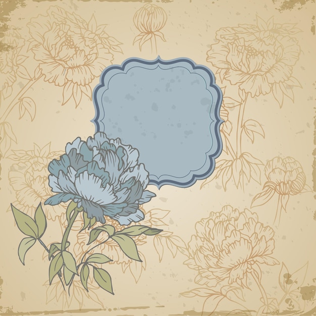 Scrapbook retro background or greeting card with flowers and frame