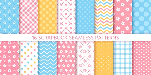 Scrapbook seamless pattern.  geometric textures set. Pastel colors illustration.