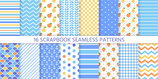 Scrapbook seamless pattern set.   Trendy texture.