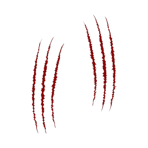 Vector scratch claw blood mark wild animal monster or dinosaur talons trace red sharp torn edges texture